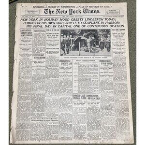 1927 JUNE 13 NEW YORK TIMES NEWSPAPER - NY IN MOOD GREETS LINDBERGH W/ 40 Pages!